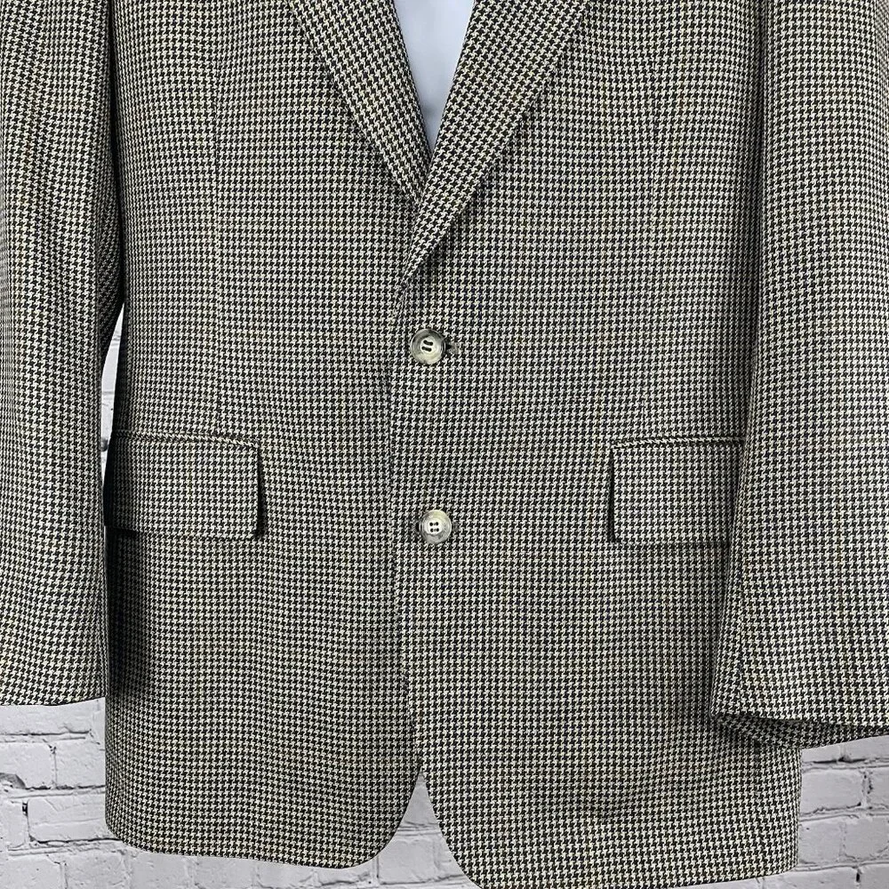 Jos A Bank Executive Collection Brown Houndstooth Silk Wool Blazer Sportcoat 40R
